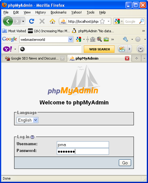 Login phpmyadmin using pma username and its password
