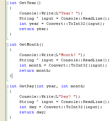 C++ .Net loop - Implementing the functions declared previously