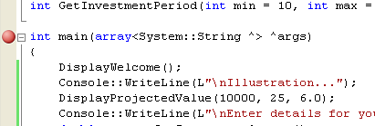 C++ .Net debugging the function program