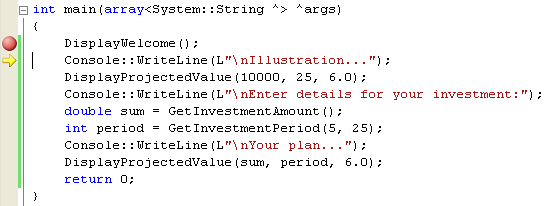 Debugging the function program source code