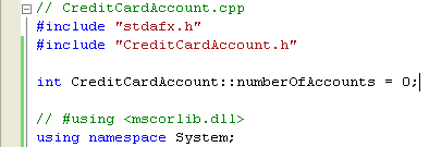 C++ .Net unmanaged class programming - defining the numberOfAccounts data member 