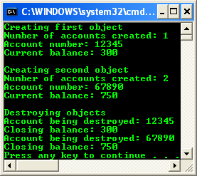 C++ .Net class programming - the updated console program output sample