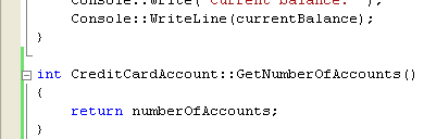 C++ .Net unmanaged class programming - implementing the GetNumberOfAccounts function source code
