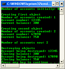 C++ .Net class programming - the updated console program output sample