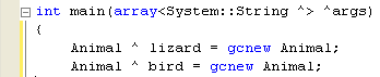 C++ .Net managed class programming - declaring and creating Animal objects