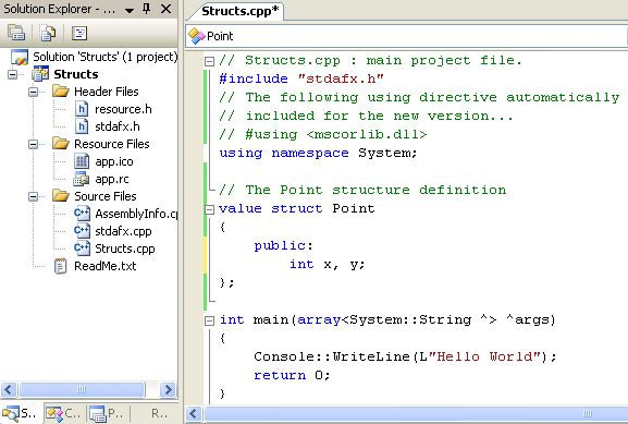 Adding a structure definition to the main project file