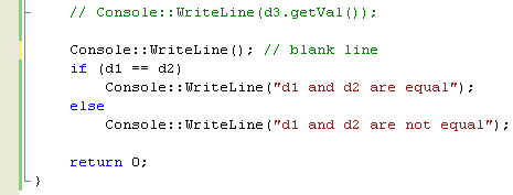 Adding some test code to the main function to test the new operator