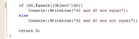 Adding code to the main function after your test of the == operator