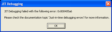 JIT Debuggingfailed message box