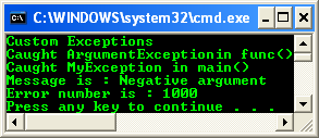 Exception handling - testing the custom exception handling class
