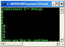 An array console program output sample