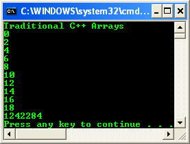 An array console program output sample