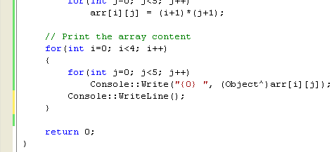 Adding code to the main program file to print the multi dimensional array