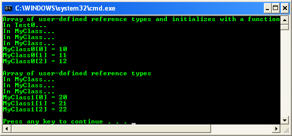 Reference type array console program output sample