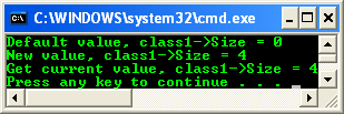 A program example - a scalar property (Size) is added to the MyClass declaration. The property is then implicitly set and retrieved using the get_Size and set_Size functions