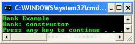A constructor message being printed on the console program output