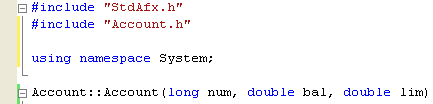 Including the using namespace System; into the Account.cpp file