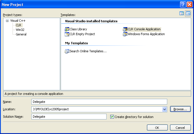 C++ .NET CLR Console Application new project creation