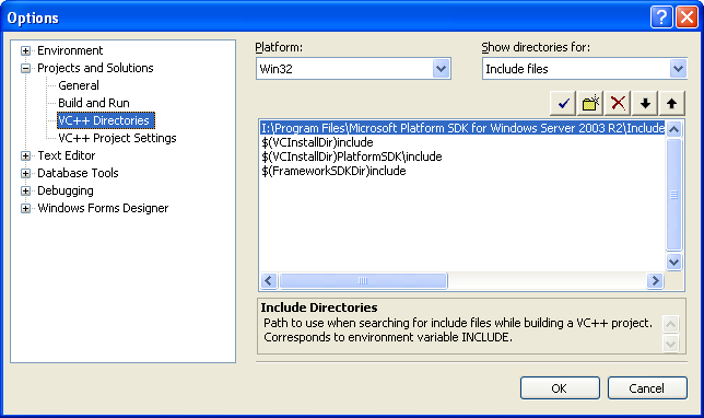 The added Windows SDK Include files directory