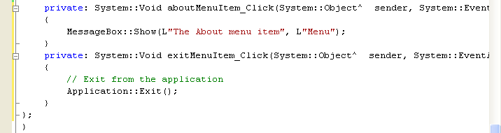 Adding source codes for the menu items click events