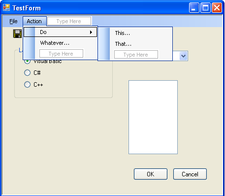 Adding menu items horizontally and vertically