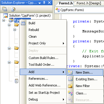 Adding new Item, a new Windows Form to the existing project