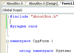 Adding header file to the main WinForm source code