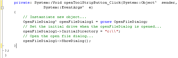 Adding code for the click event of the Open File menu item