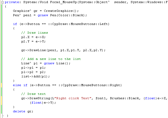 Editing the Form1_MouseUp function so that it differentiates between the left and right mouse buttons