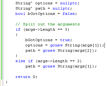 Code to check the arguments and save the path and the options that the user has specified