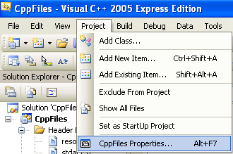 INvoking the VC++ .NET project property page