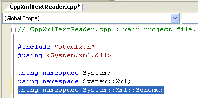 Adding a using declaration to the top of the CppXmlTextReader.cpp