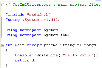 Adding code to the top of CppXmlWriter.cpp to reference the XML DLL and help you access the namespace members