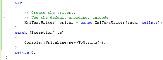 Adding code to create an XmlTextWriter, which is very similar to the code used to create an XmlTextReader