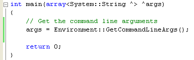Changing the declaration of the main() function to include the command-line argument parameters