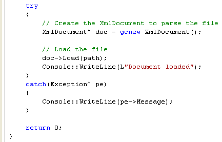 Creating an XmlDocument to parse the file and load it into a Document Object Model, DOM tree