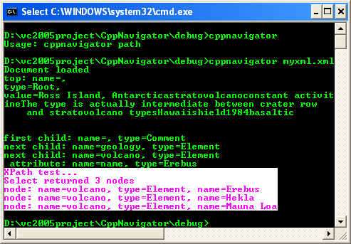The XPath with XPathNavigator C++ .NET program output example