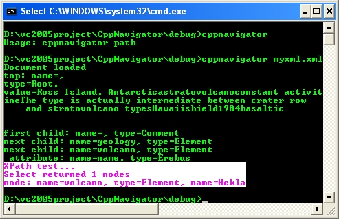 Another C++ .NET XPath and XPathNavigator program output example