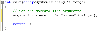Changing the declaration of the main() function to include the command-line argument parameters