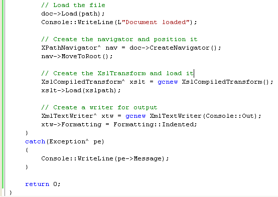 Creating an XPathNavigator that uses the XmlDocument and an XslCompiledTransform (previous version is XslTransform) object, and load the style sheet
