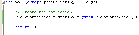 Adding C++ .NET code to create an OleDbConnection