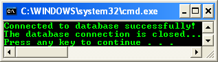 C++ .NET opening and closing database connection program output example
