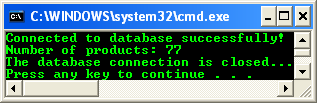 Connecting and closing database C++ .NET program output example