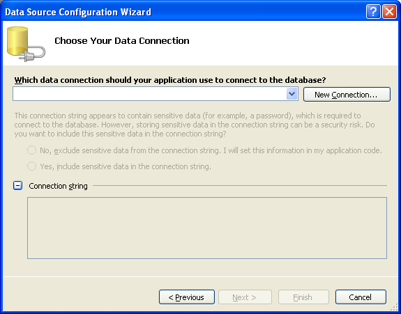 Choosing database connection using Data Source Configuration Wizard