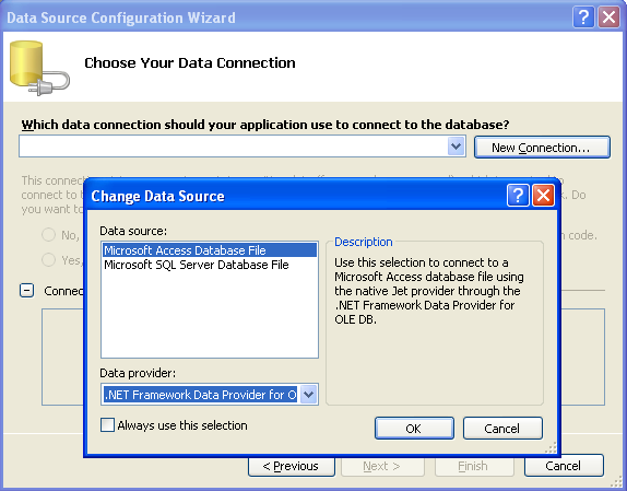 Selecting the data source sample, Northwind - Microsoft Access