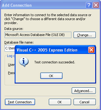 TEsting a connection to the data source