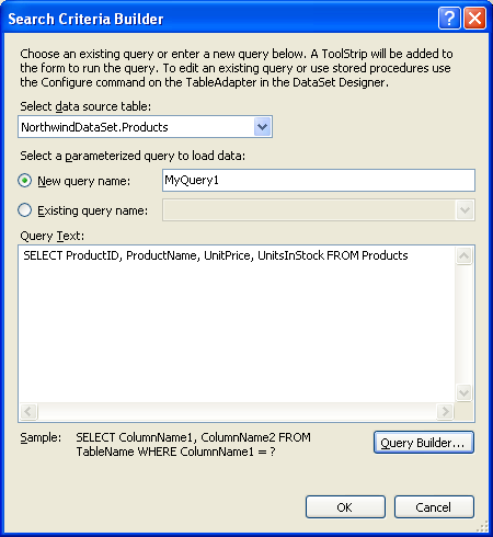 Creating a new database query using Search Criteria Builder