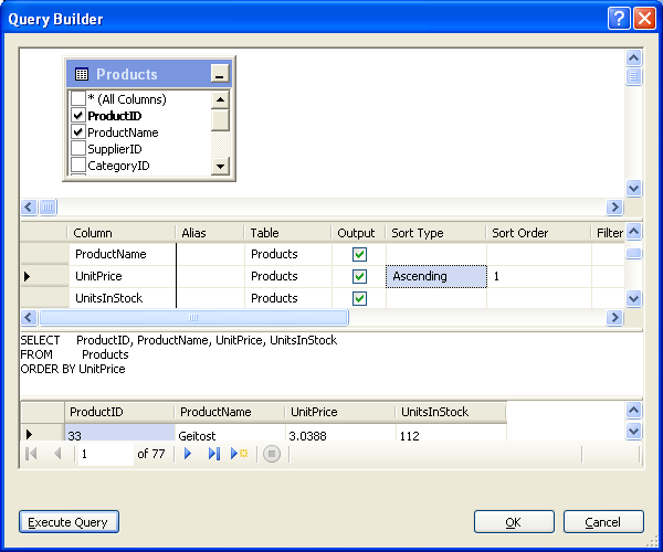 Building and executing a database query using Query Builder