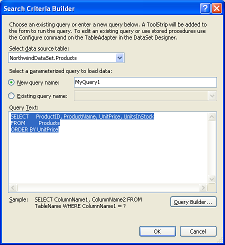 Building a search criteria of the data using Search Criteria Builder