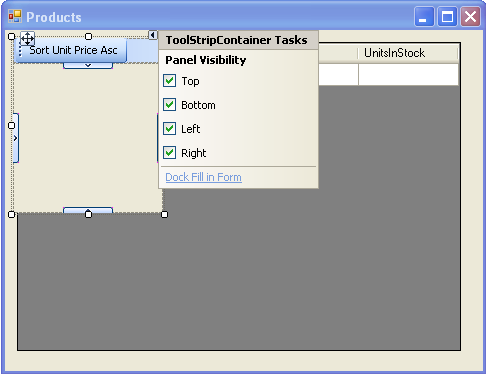 Adjusting the ToolStripContainer at the top of the DataGridView control